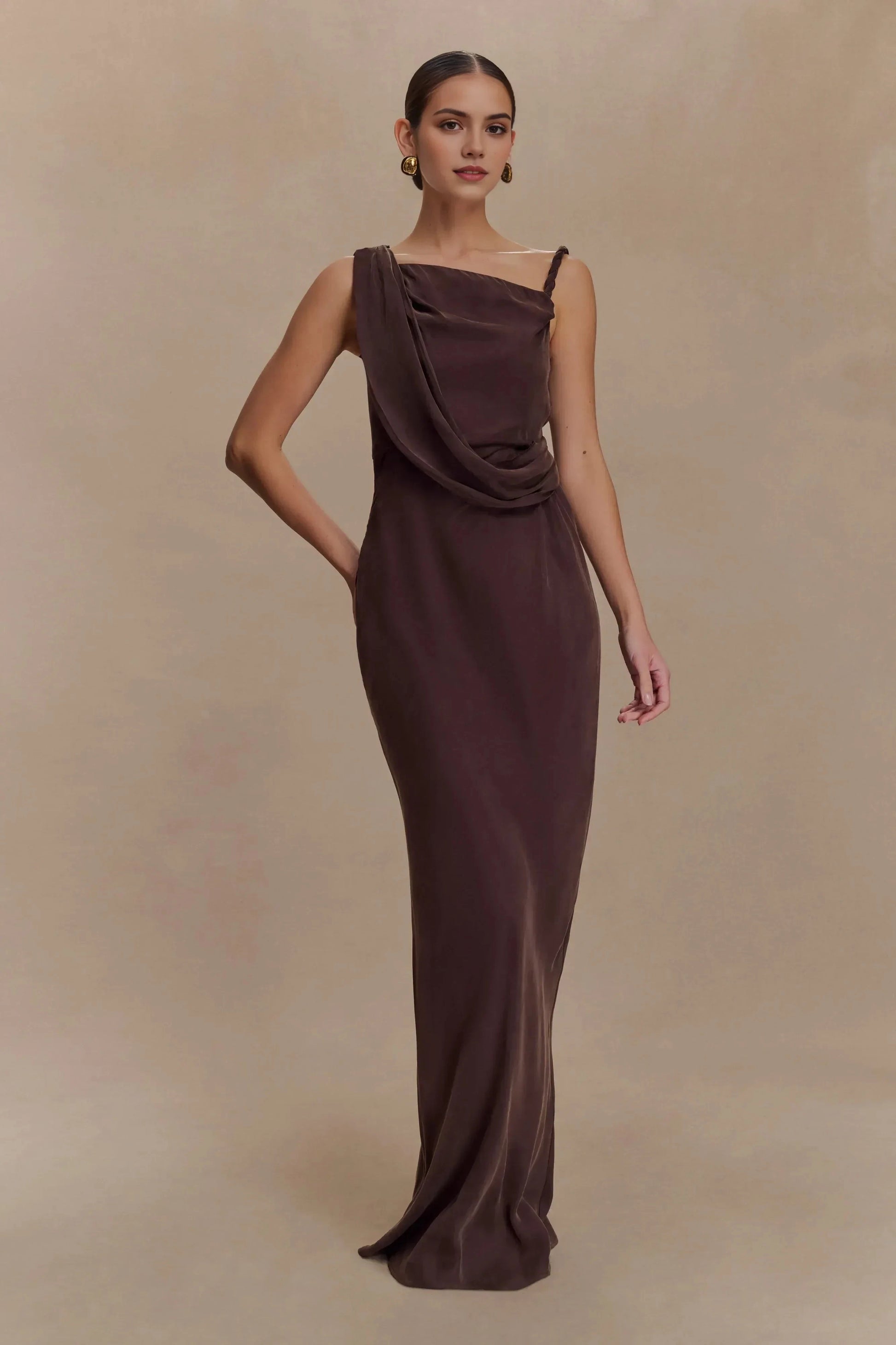 Stylish Sheath One Shoulder Sleeveless Draped Back Floor Length Prom Dress by YiHuiw