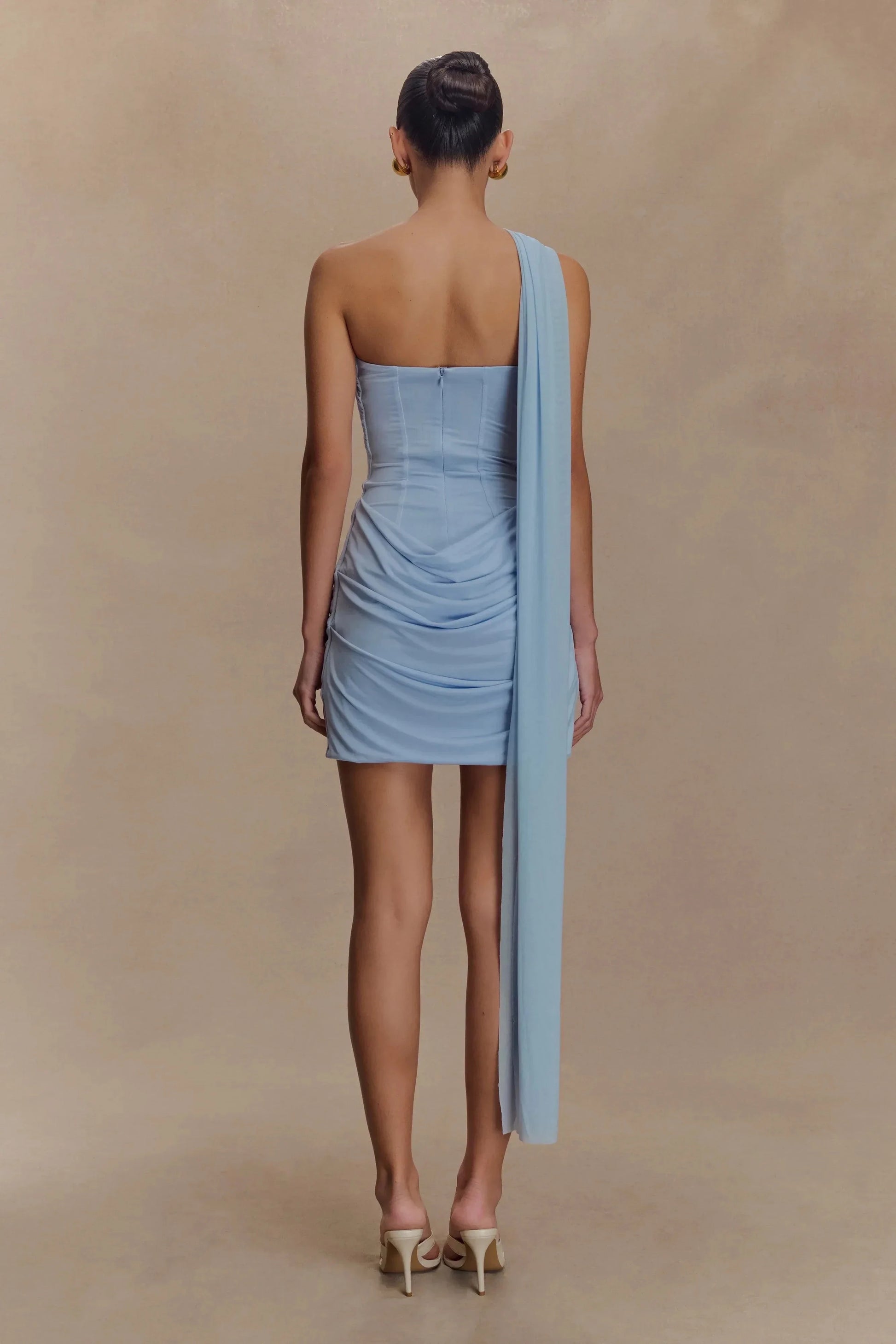 Stylish Sheath One Shoulder Sleeveless Draped Back Mini Prom Dress by YiHuiw