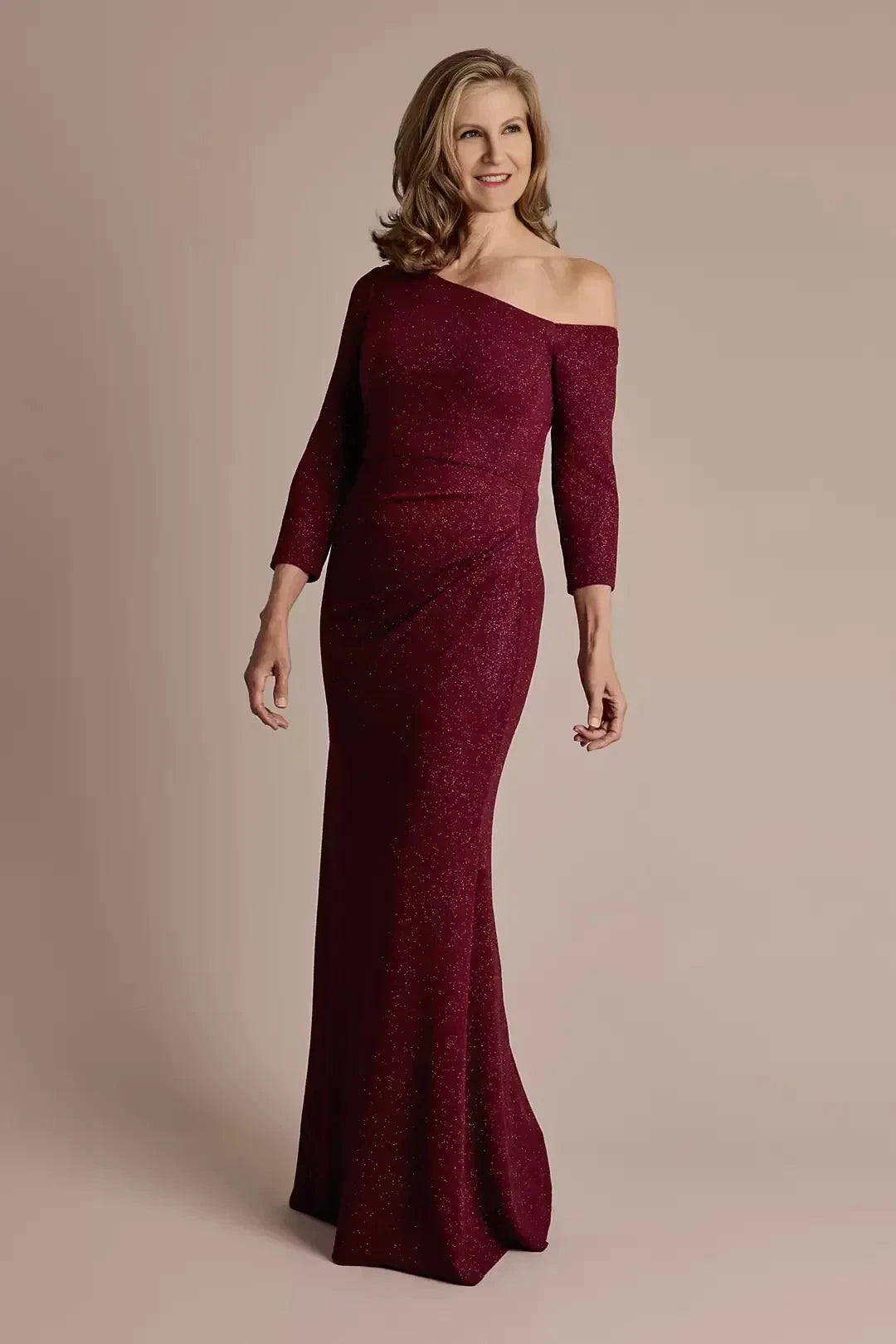 Stylish Sheath One Shoulder Three Quarter Sleeve Plain Back Floor Length Mother of the Bride Dress by YiHuiw