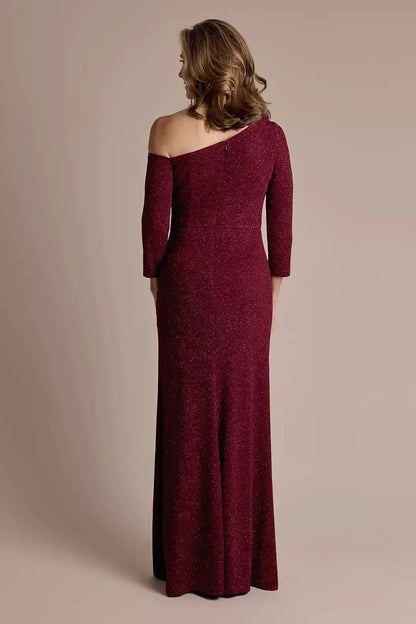 Stylish Sheath One Shoulder Three Quarter Sleeve Plain Back Floor Length Mother of the Bride Dress by YiHuiw