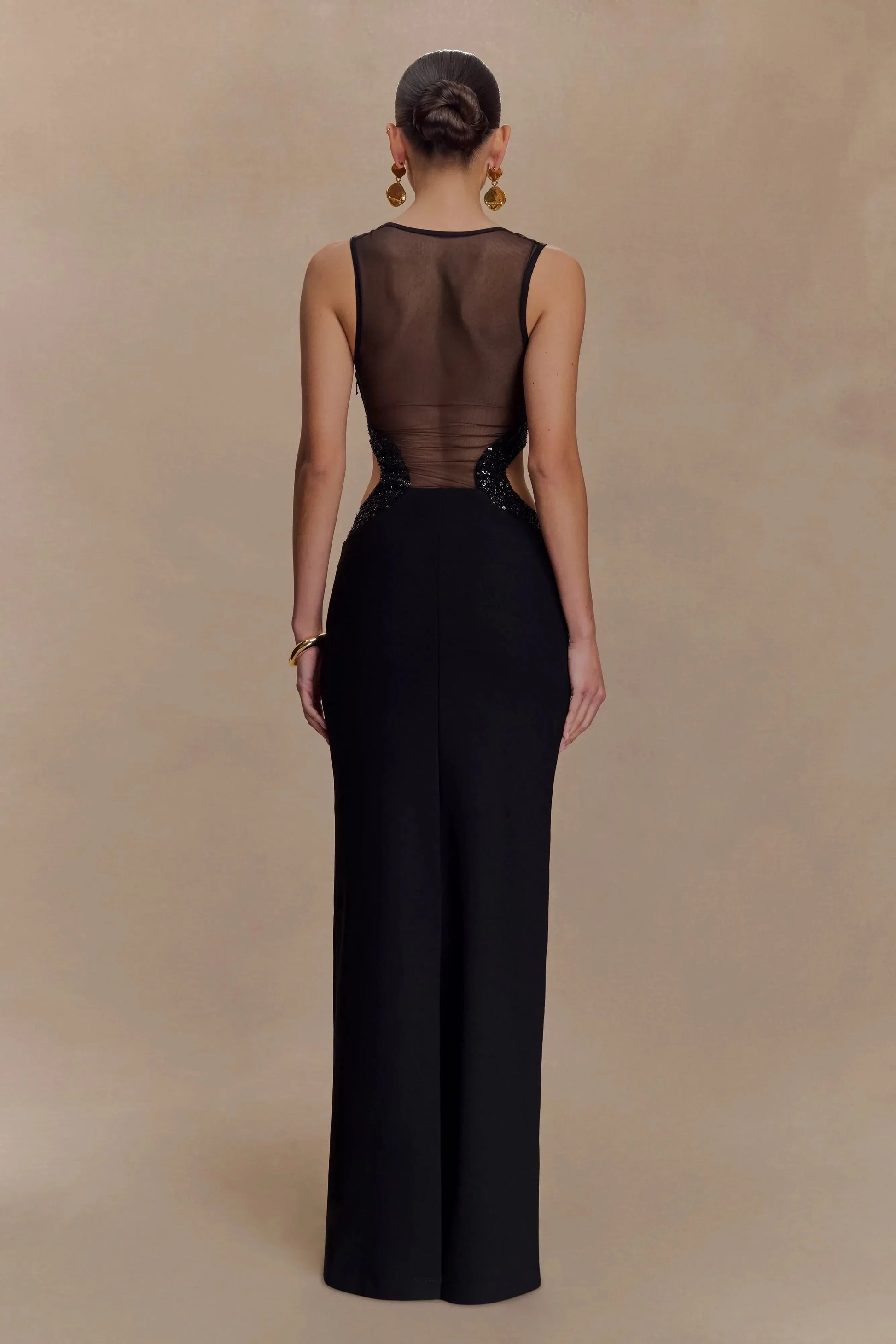 Stylish Sheath Scoop Neck Sleeveless Sheer Beaded Back Floor Length Prom Dress by YiHuiw