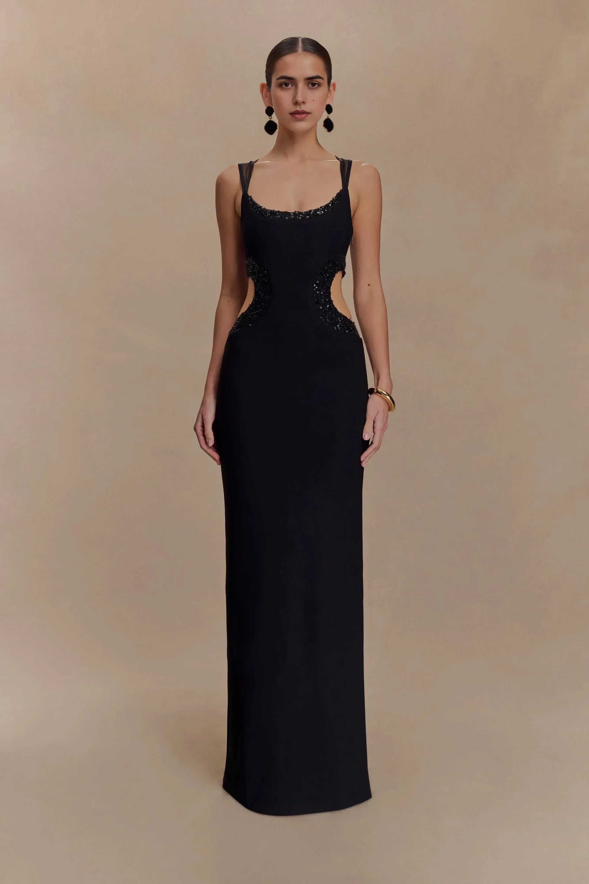 Stylish Sheath Scoop Neck Sleeveless Sheer Beaded Back Floor Length Prom Dress by YiHuiw