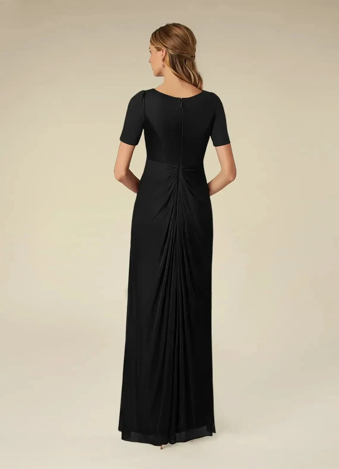 Stylish Sheath V Neck Short Sleeve Ruched Back Floor Length Mother of the Bride Dress by YiHuiw
