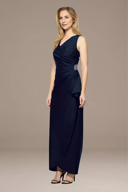 Stylish Sheath V Neck Sleeveless Zipper Back Floor Length Mother of the Bride Dress by YiHuiw