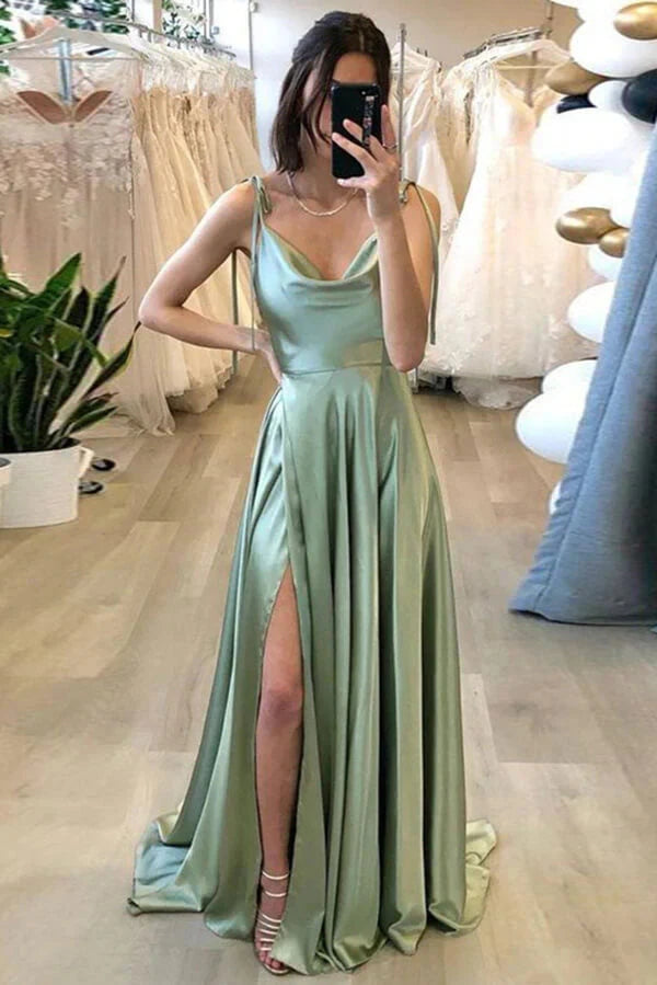 Stylish Silk like Satin Spaghetti Straps A-line Prom Dresses, Evening Dress celebrity dresses simple gentle atmospheric and unique desi Bring summer colors to enhance whiteness by YiHuiw