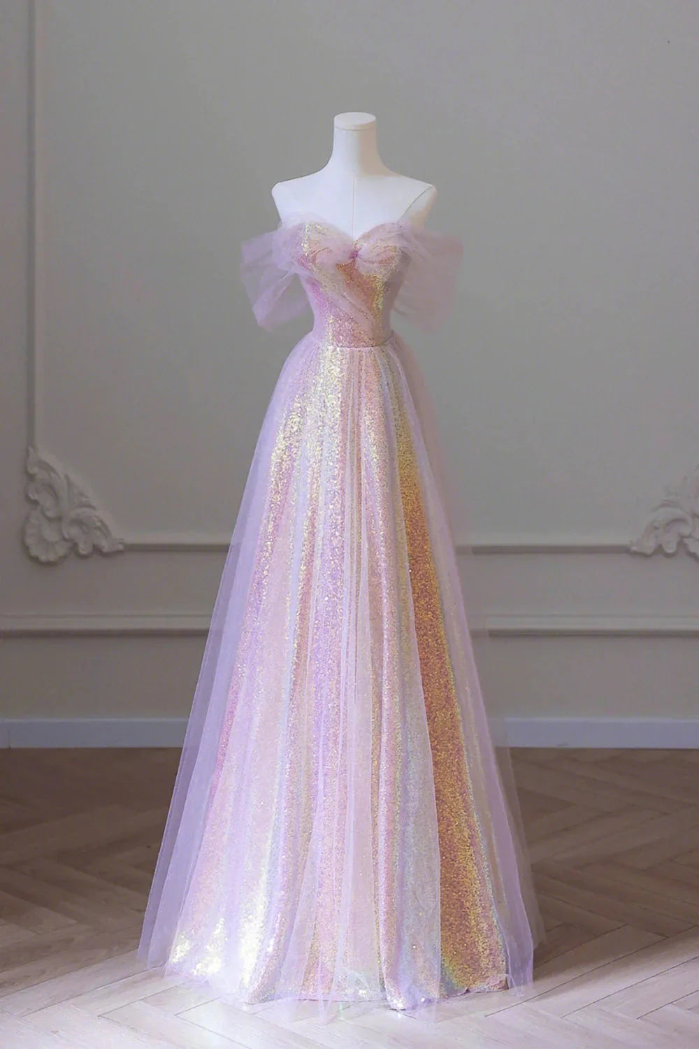 Stylish Tulle Sequins Long Prom Dress, A-Line Sweetheart Neckline Evening Dress simple gentle atmospheric and unique desi Bring summer colors to enhance whitenes by YiHuiw
