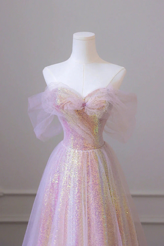 Stylish Tulle Sequins Long Prom Dress, A-Line Sweetheart Neckline Evening Dress simple gentle atmospheric and unique desi Bring summer colors to enhance whitenes by YiHuiw