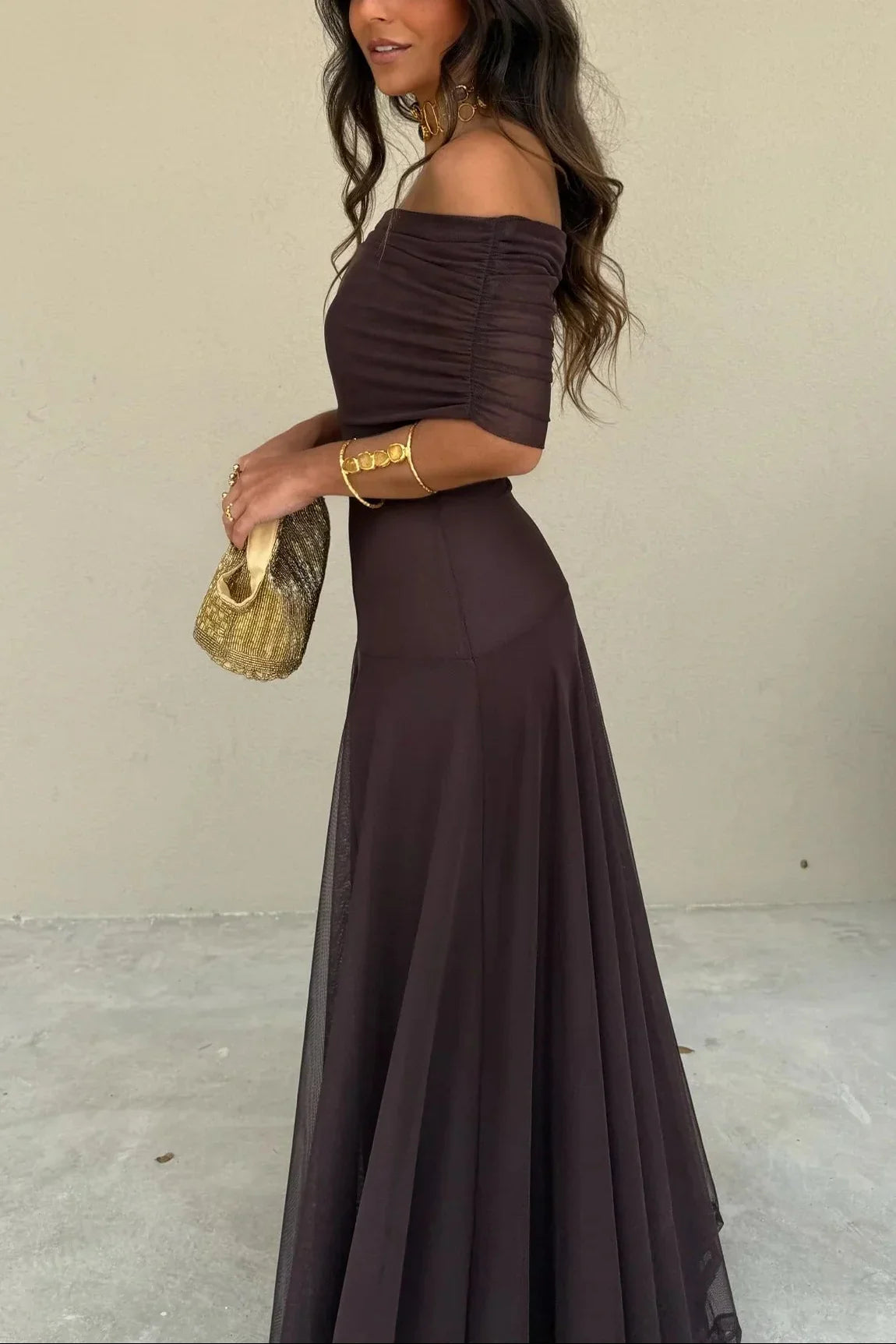 Mesh Ruched Floor-Length Wedding Dress - Yihuiw by Yihuiw