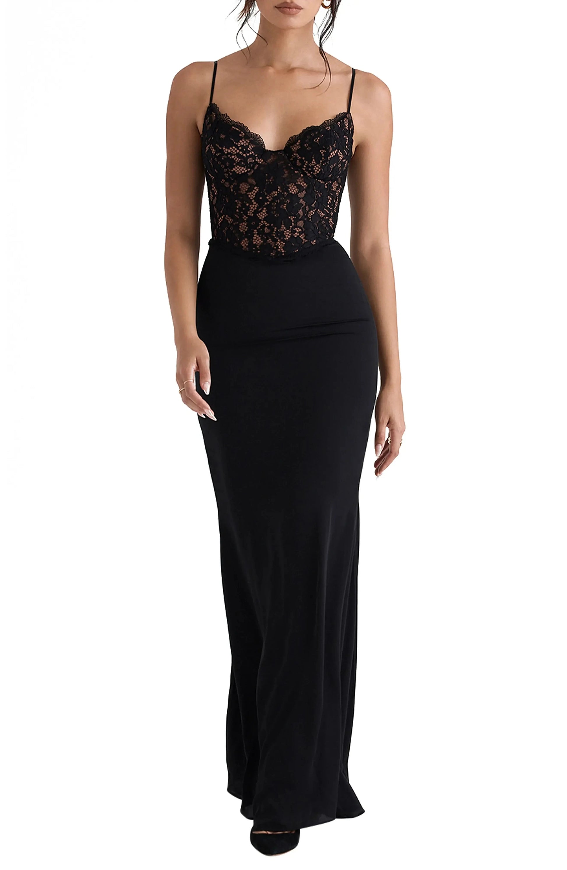Sultry Mermaid Deep V Spaghetti Strap Lace Back Floor Length For Adults Prom Dress by YiHuiw
