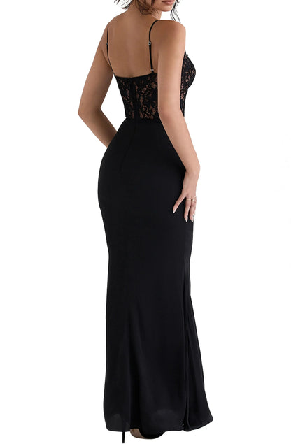 Sultry Mermaid Deep V Spaghetti Strap Lace Back Floor Length For Adults Prom Dress by YiHuiw