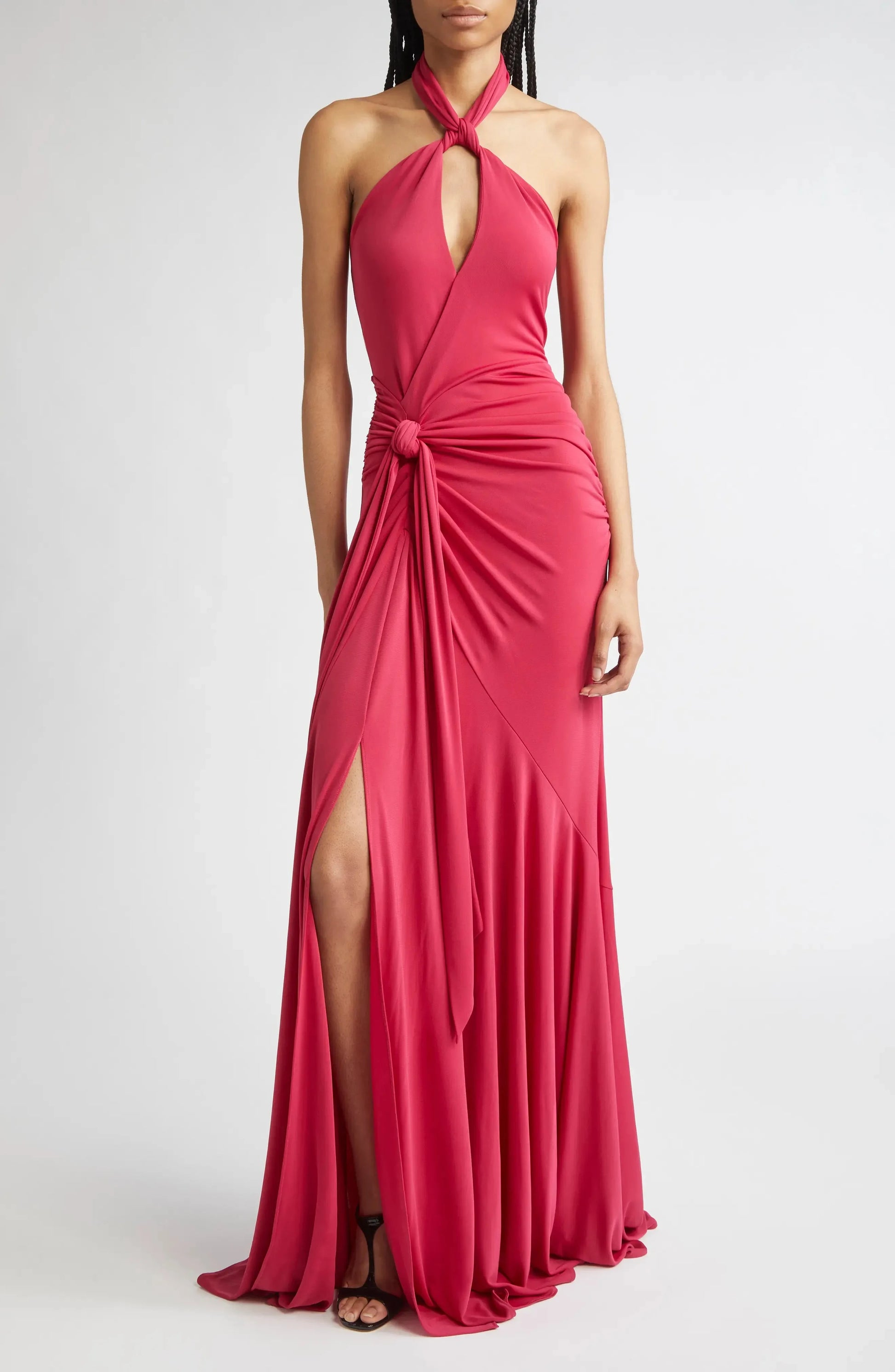 Sultry Ruched Mermaid Halter Neck Sleeveless Open Back Floor Length For Adults Prom Dress by YiHuiw