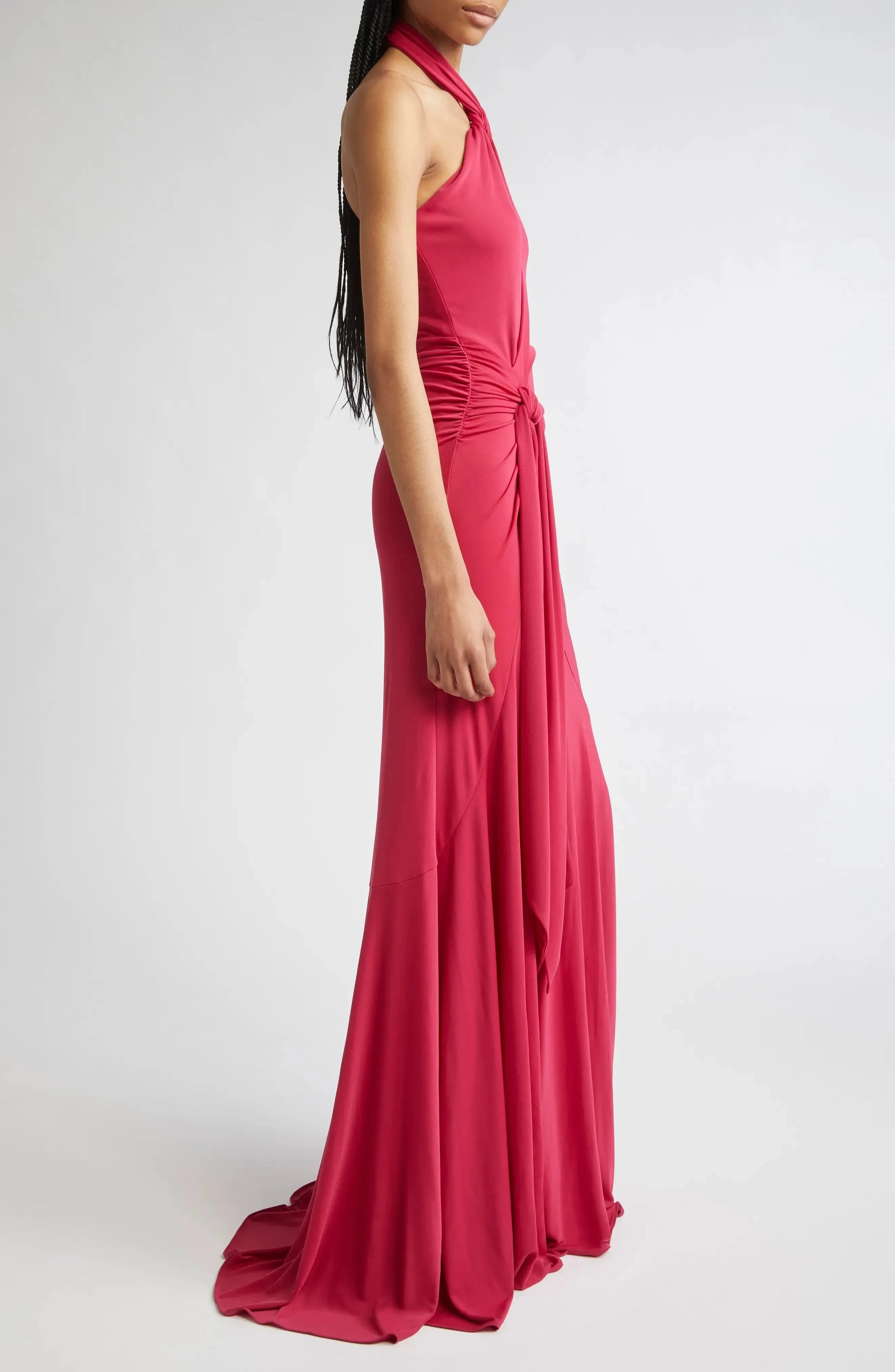 Sultry Ruched Mermaid Halter Neck Sleeveless Open Back Floor Length For Adults Prom Dress by YiHuiw