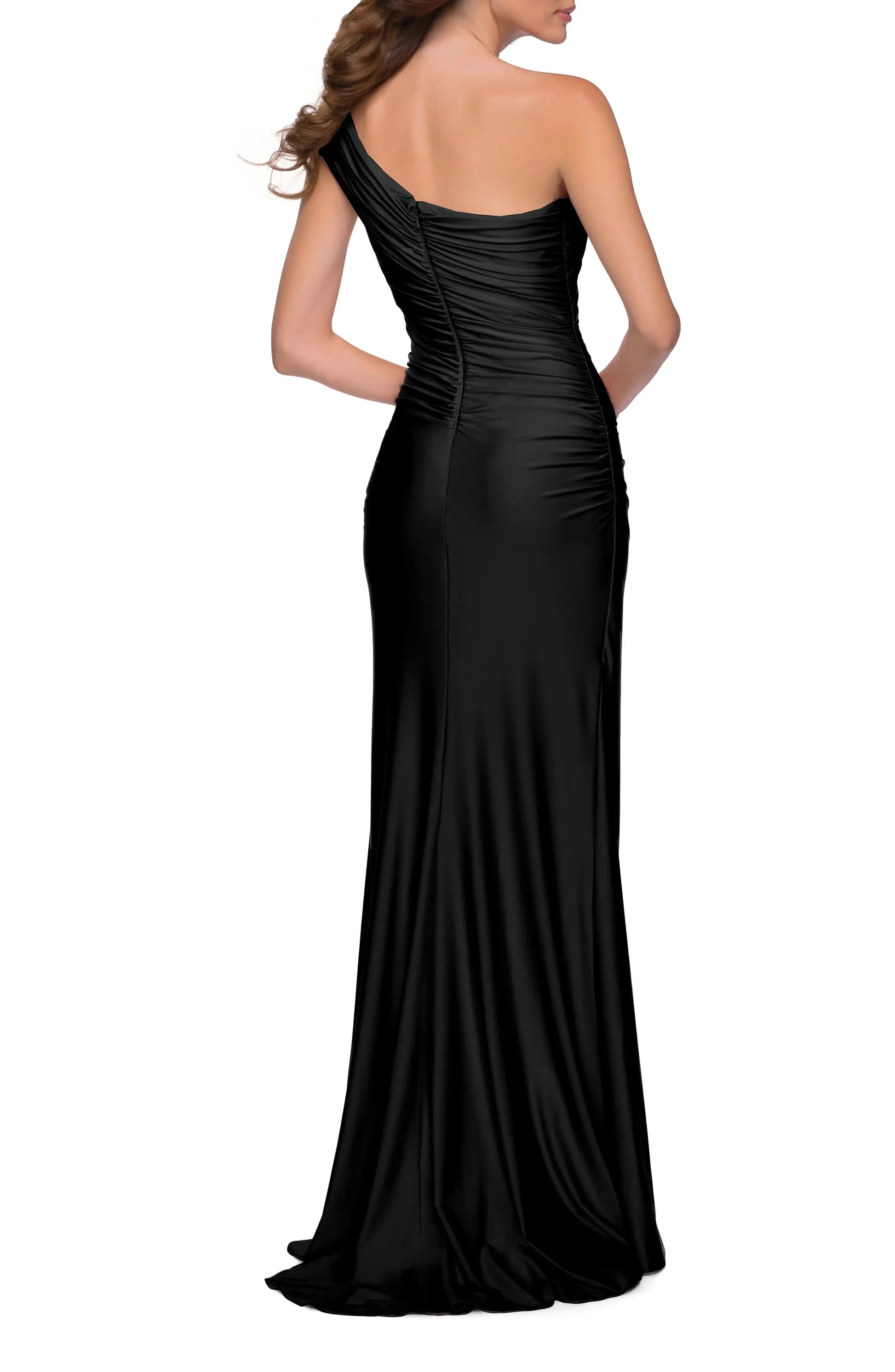 Sultry Ruched One Shoulder Sleeveless Ruched Back Floor Length For Ladies Evening Dress by YiHuiw