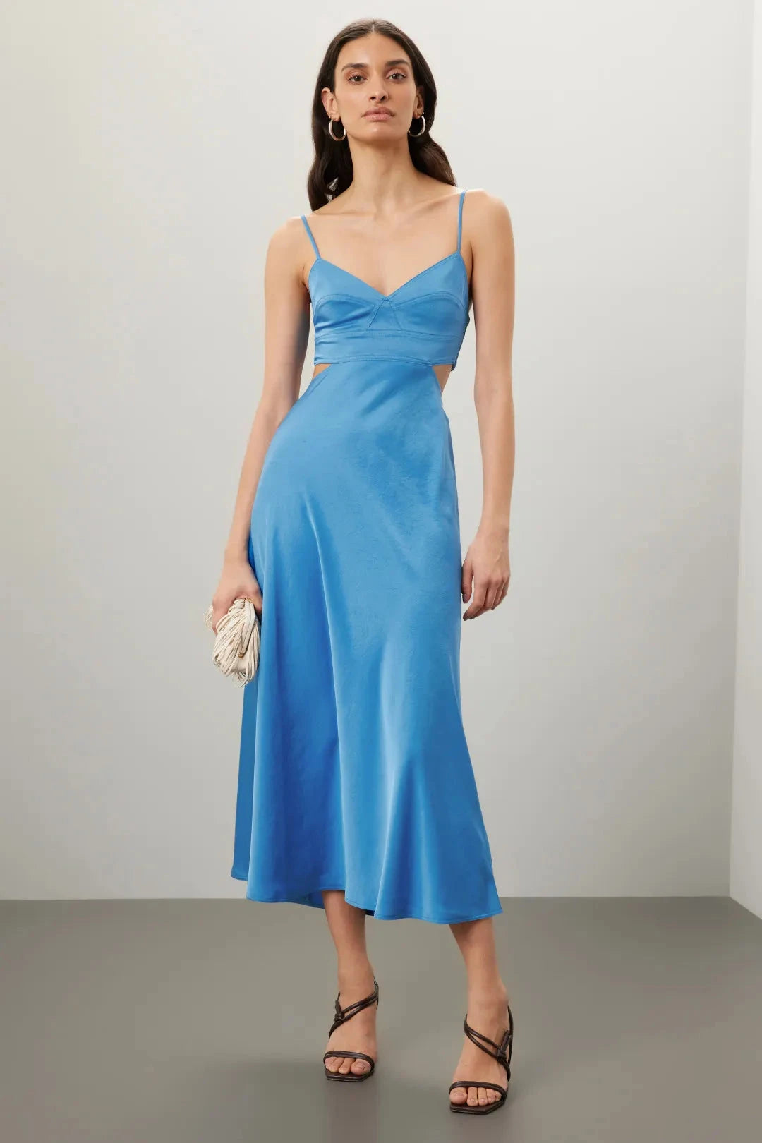 Sultry Solid Satin Maxi Spaghetti Strap Cutout Evening Dresses by LANQI DRESS