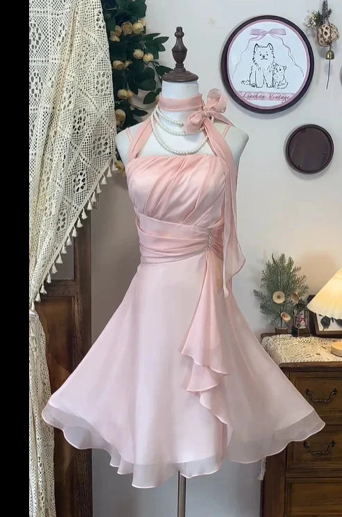 Sweet Elegant Short Chiffon Homecoming Dress Prom Dress Evening Dress simple gentle atmospheric and unique desi Bring summer colors to enhance whiteness by YiHuiw