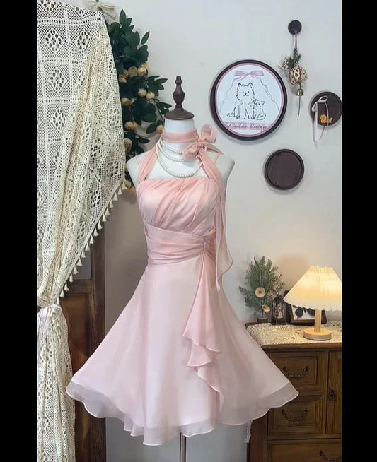Sweet Elegant Short Chiffon Homecoming Dress Prom Dress Evening Dress simple gentle atmospheric and unique desi Bring summer colors to enhance whiteness by YiHuiw