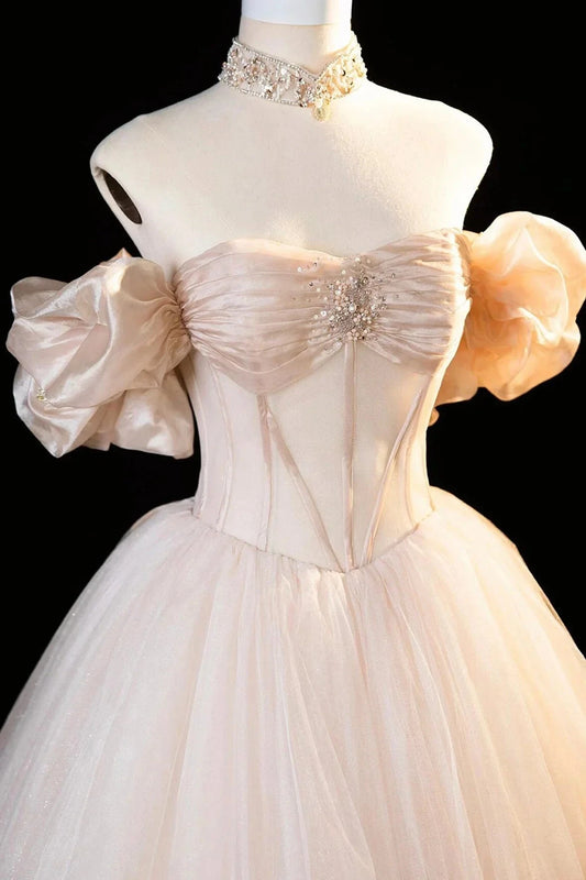 Sweet Tulle Corset Long Prom Dress Off the Shoulder Evening Party Dress simple gentle atmospheric and unique desi Brin by YiHuiw