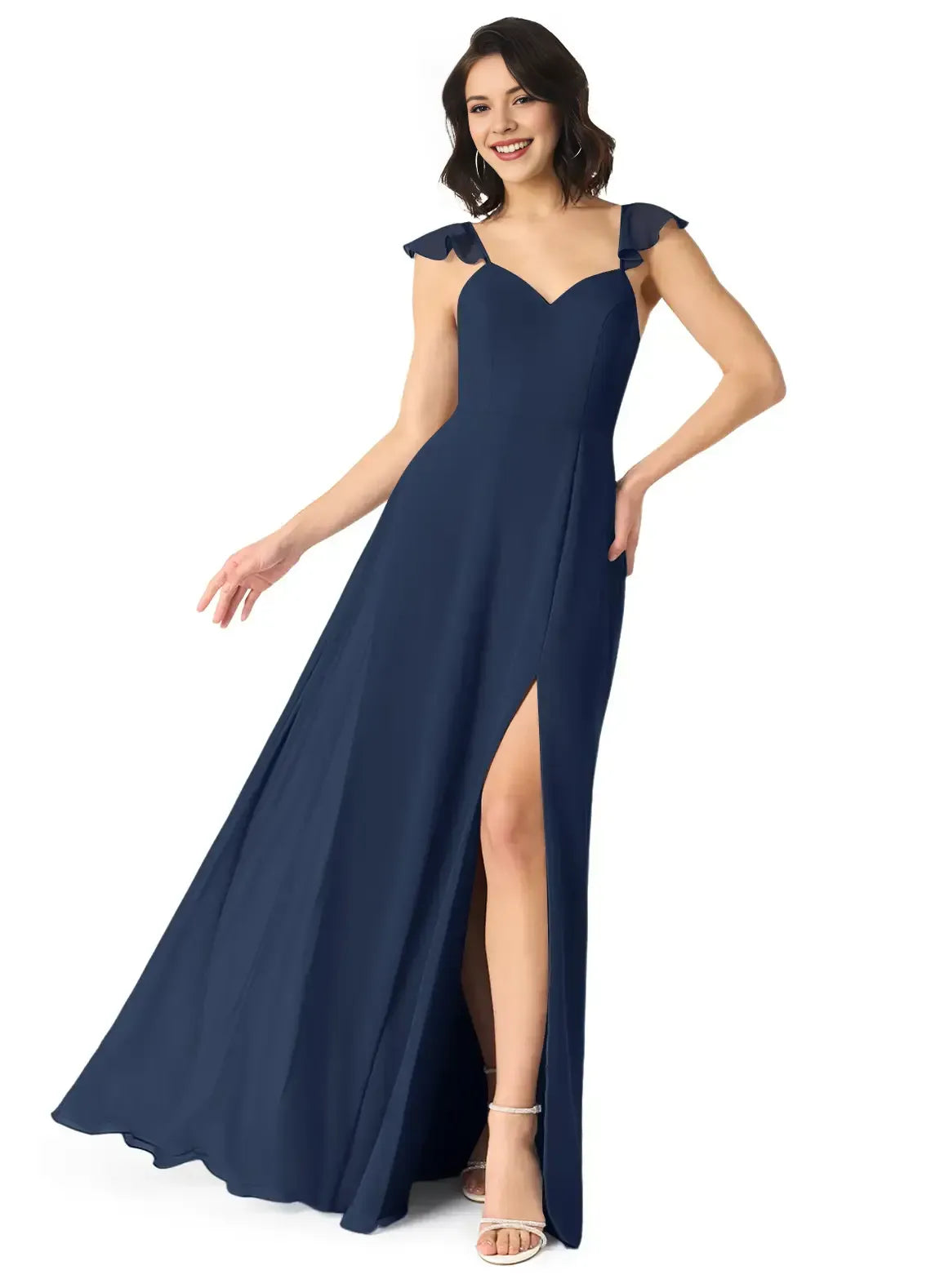 A-Line Sweetheart Chiffon Open Back High Slit Wedding Dress - Yihuiw by Yihuiw