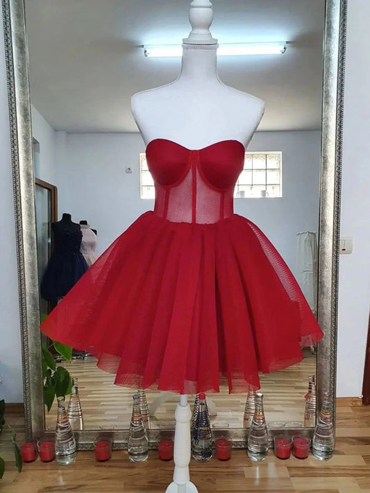 Sweetheart Neck Short Red Prom Dresses, Short Red Formal Graduation Homecoming Dresses simple gentle atmospheric and unique desi Bring summer colors to enhance whiteness by YiHuiw