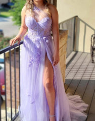 A-Line Prom Dresses Color Block Dress Formal Wedding Party Sweep / Brush Train Sleeveless One Shoulder Tulle Backless with Pleats Appliques