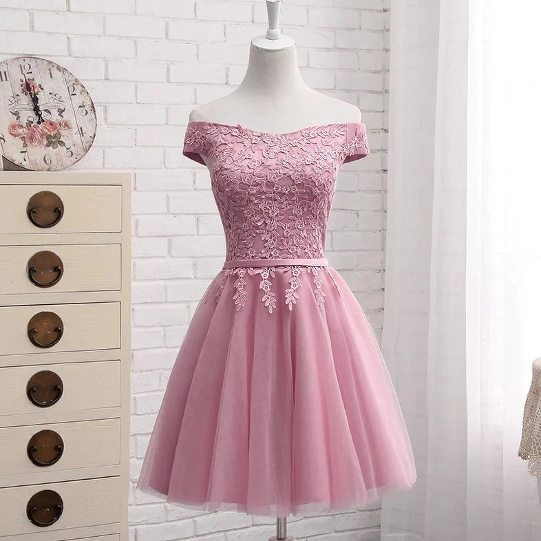 Lovely Off Shoulder Short Party Dress, Cute Homecoming Dress by YiHuiw
