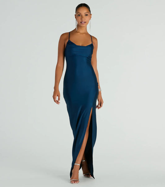 Teal Mermaid Spaghetti Strap Lace High Slit Floor-Length Wedding Dress - Yihuiw by Yihuiw
