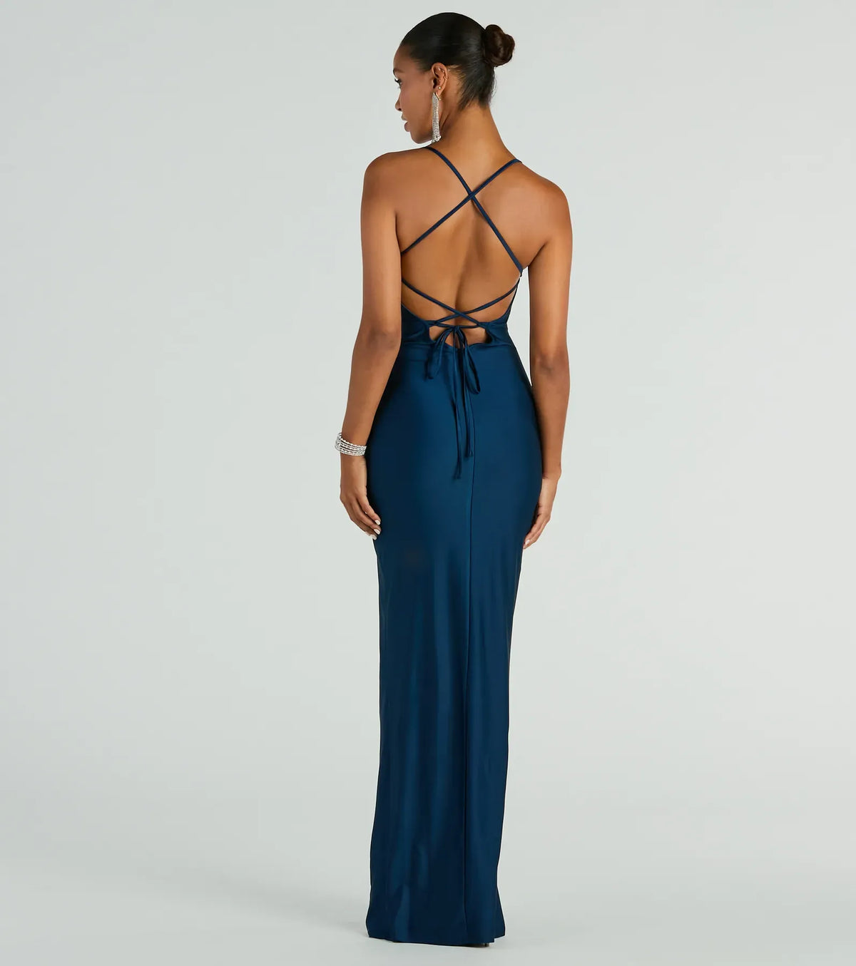 Teal Mermaid Spaghetti Strap Lace High Slit Floor-Length Wedding Dress - Yihuiw by Yihuiw