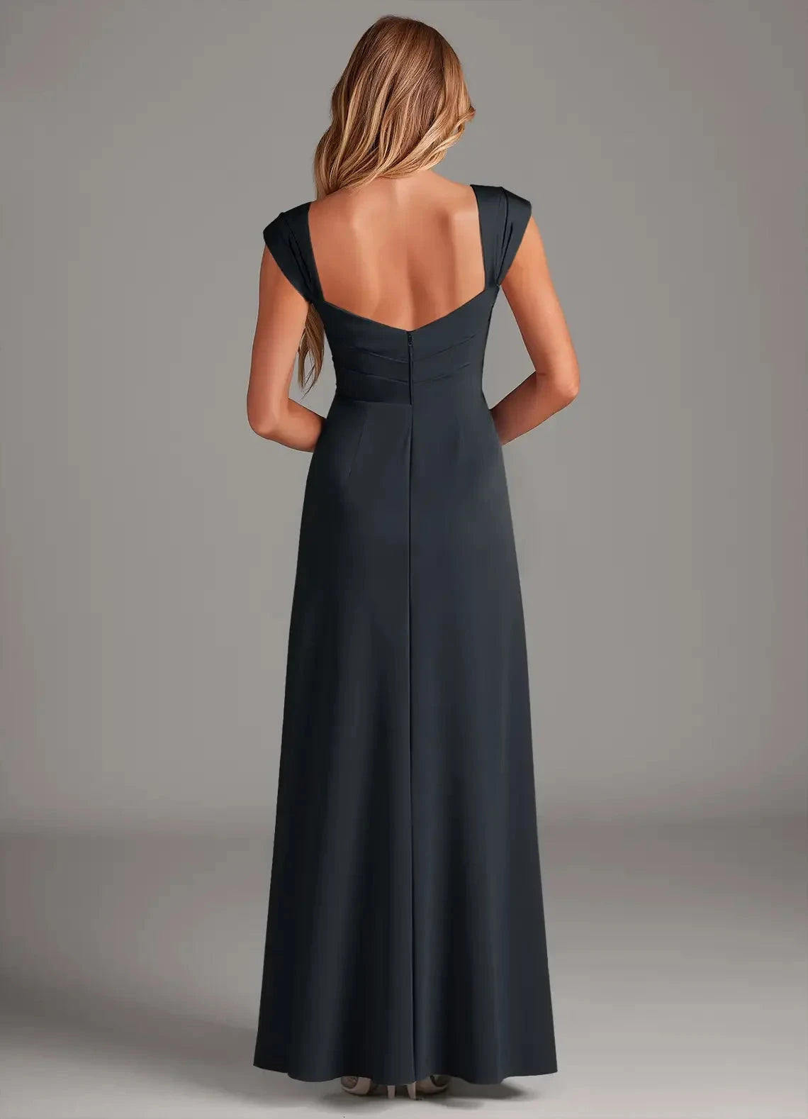 Teal Sweetheart Neck Maxi Dress with Side Slit and Open Back A-Line Pleated Stretch Satin Dress Bridesmaid Dresses by YiHuiw