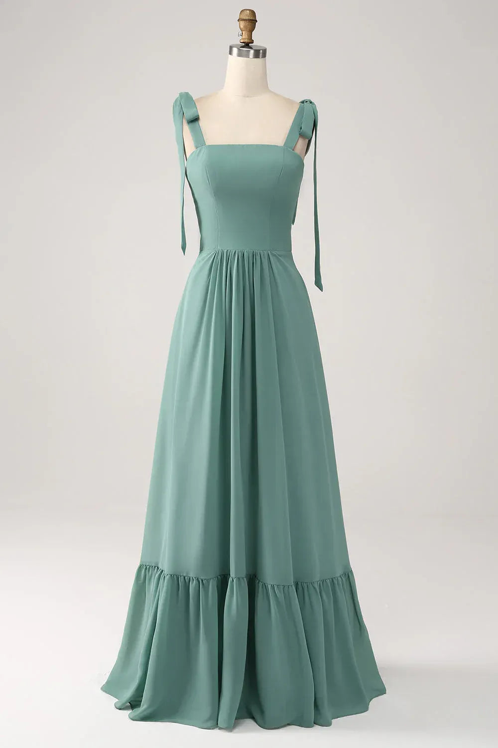 Square Neck Chiffon Ruffled Tea-Length Wedding Dress - Yihuiw by Yihuiw