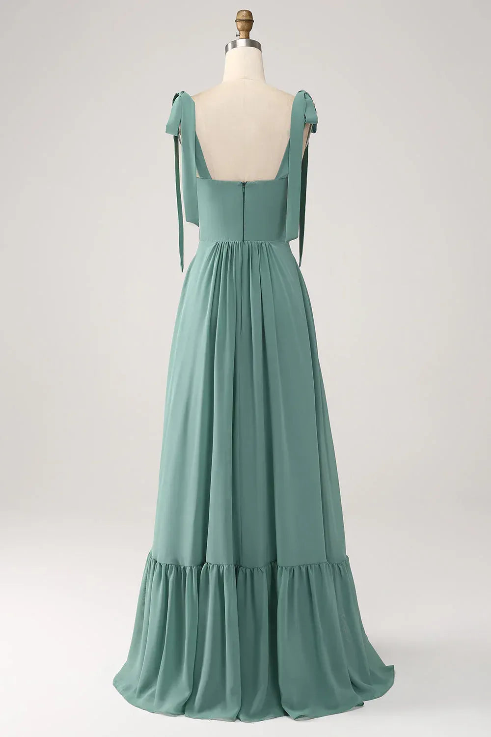 Square Neck Chiffon Ruffled Tea-Length Wedding Dress - Yihuiw by Yihuiw