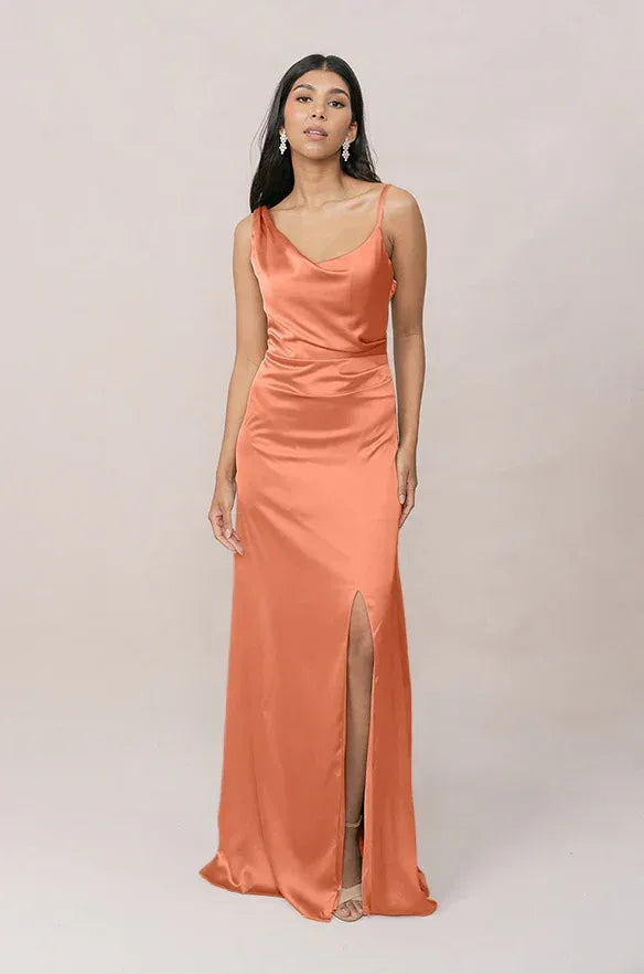 Cowl Neck Satin High Slit Wedding Dress - Yihuiw by Yihuiw