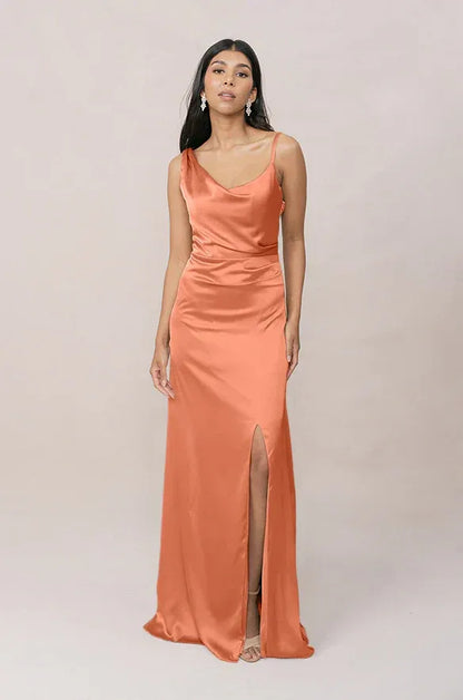 Cowl Neck Satin High Slit Wedding Dress - Yihuiw by Yihuiw