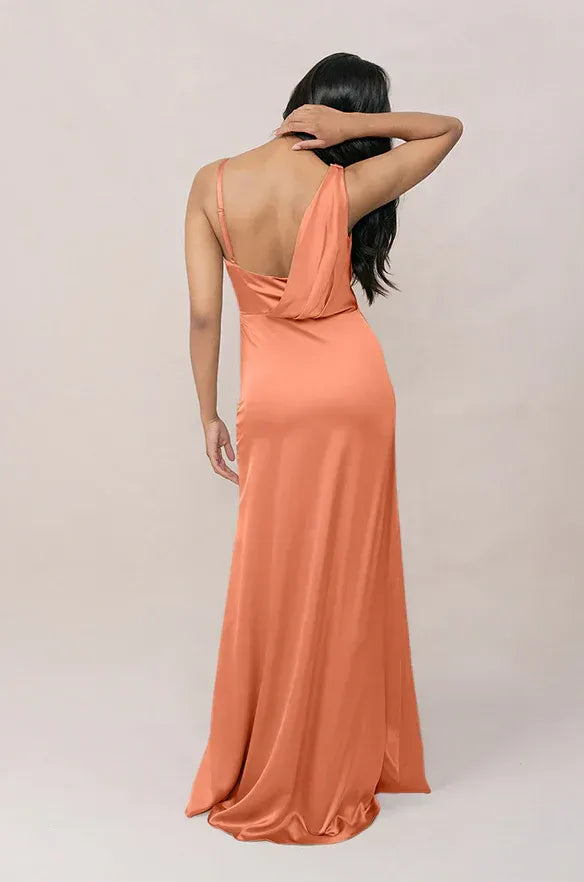Cowl Neck Satin High Slit Wedding Dress - Yihuiw by Yihuiw