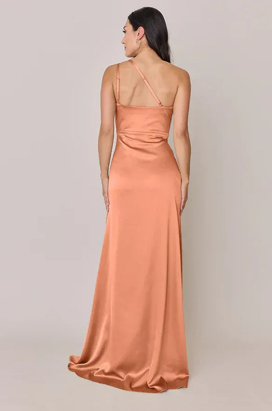 One-Shoulder Satin High Slit Wedding Dress - Yihuiw by Yihuiw