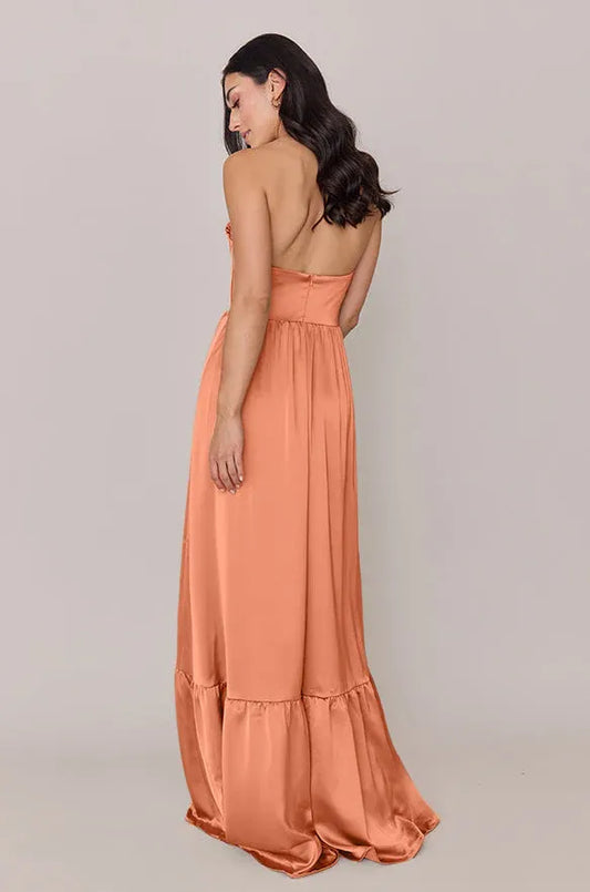 Strapless Satin Lace-Up Back High Slit Wedding Dress - Yihuiw by Yihuiw