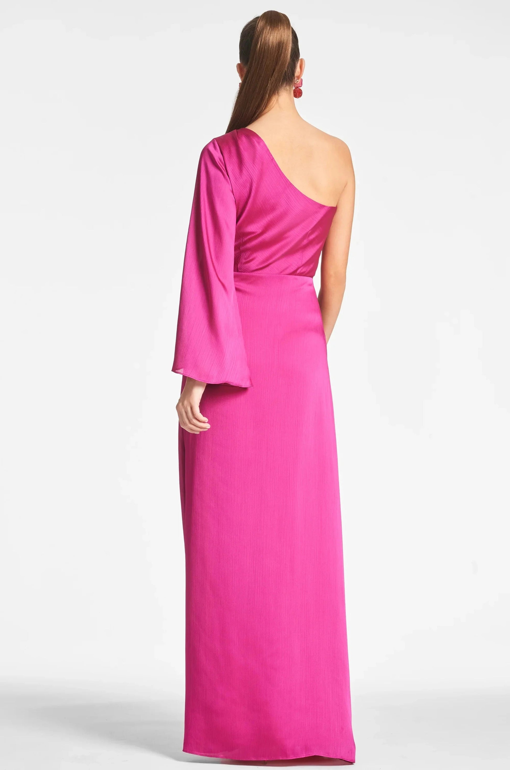 Textured One Sleeve Sheath One Shoulder Long Sleeve Zipper Back Floor Length Female Evening Dress by YiHuiw
