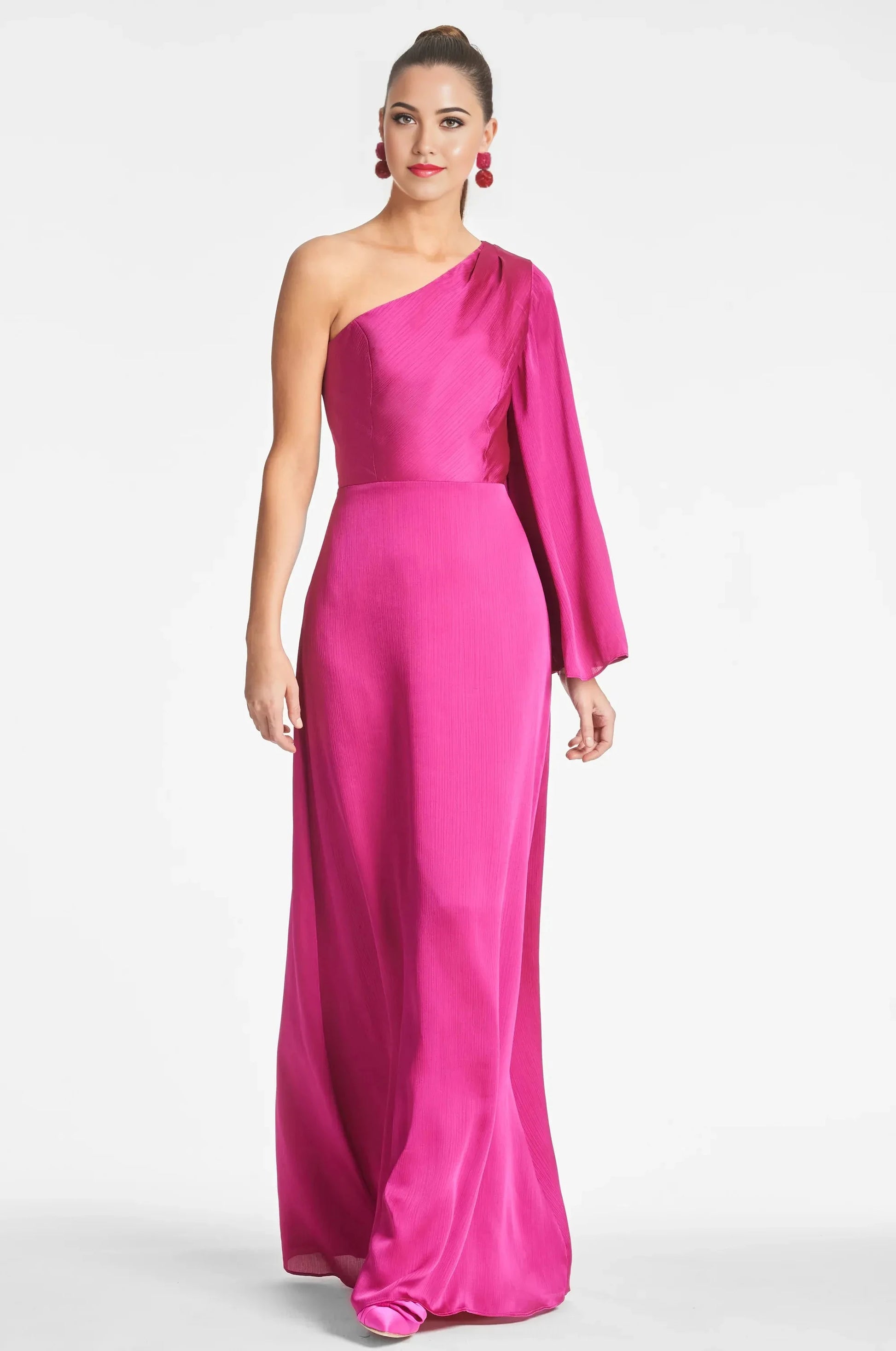 Textured One Sleeve Sheath One Shoulder Long Sleeve Zipper Back Floor Length Female Evening Dress by YiHuiw
