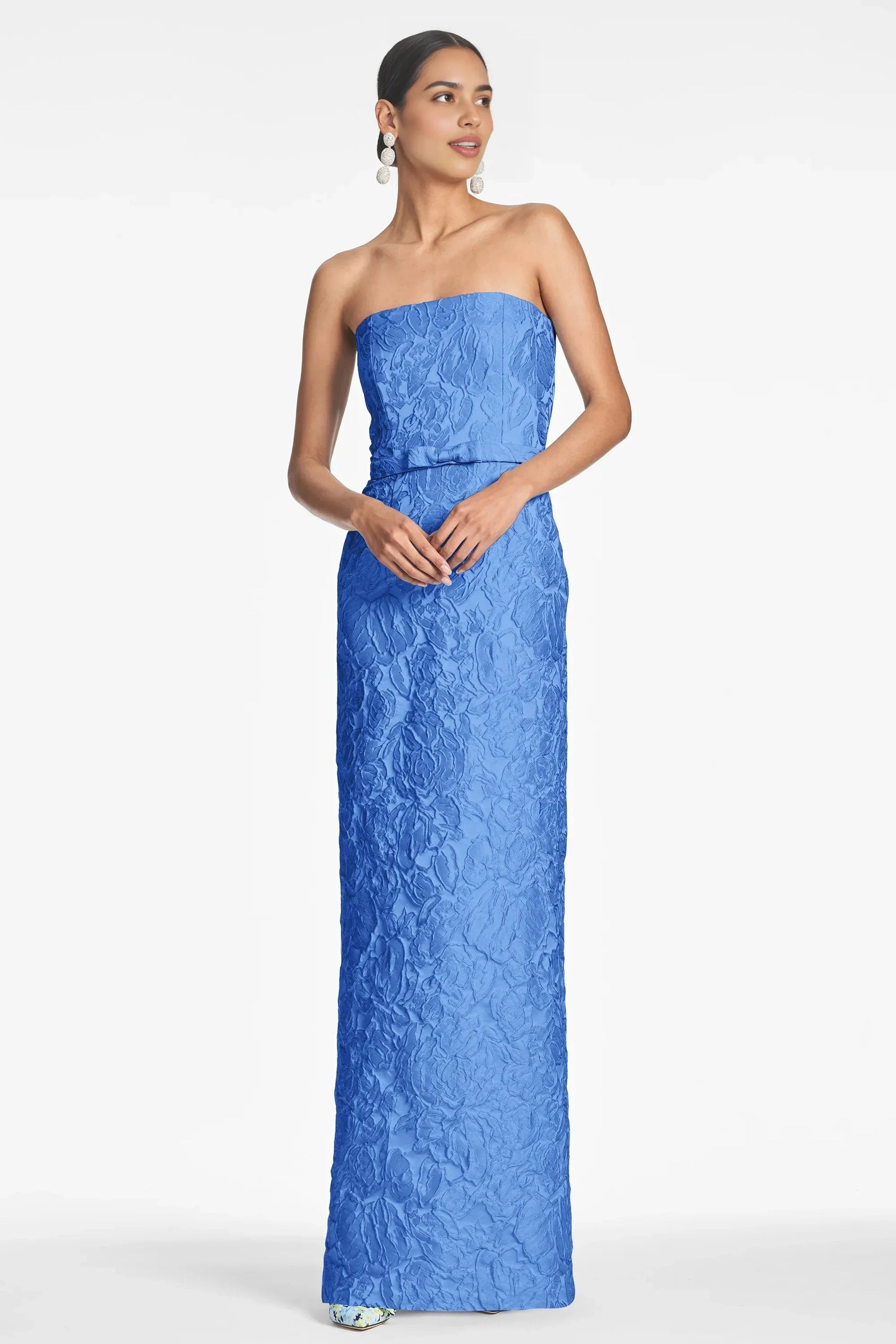 Textured Sheath Strapless Sleeveless Belted Back High Slit Floor Length Female Evening Dress by YiHuiw