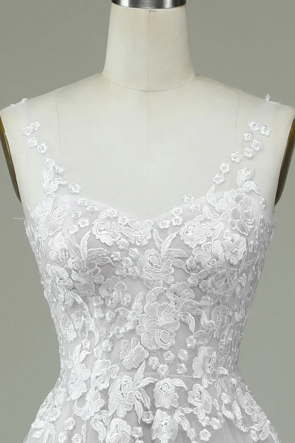 A-Line V-Neck Tulle Train Wedding Dress - Yihuiw by Yihuiw