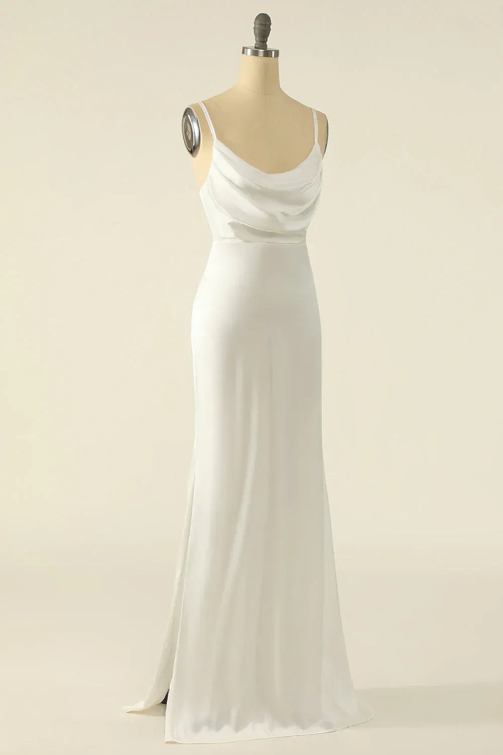 Mermaid Spaghetti Strap Satin High Slit Midi Wedding Dress - Yihuiw by Yihuiw