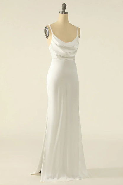 Mermaid Spaghetti Strap Satin High Slit Wedding Dress - Yihuiw by Yihuiw