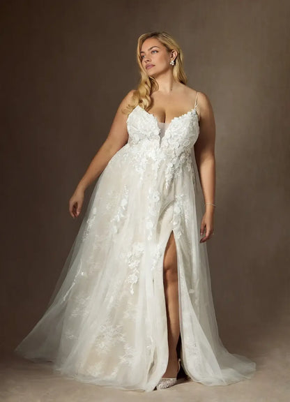 A-Line Spaghetti Strap Tulle Wedding Dress - Yihuiw by Yihuiw