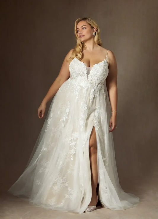 A-Line Spaghetti Strap Tulle Wedding Dress - Yihuiw by Yihuiw