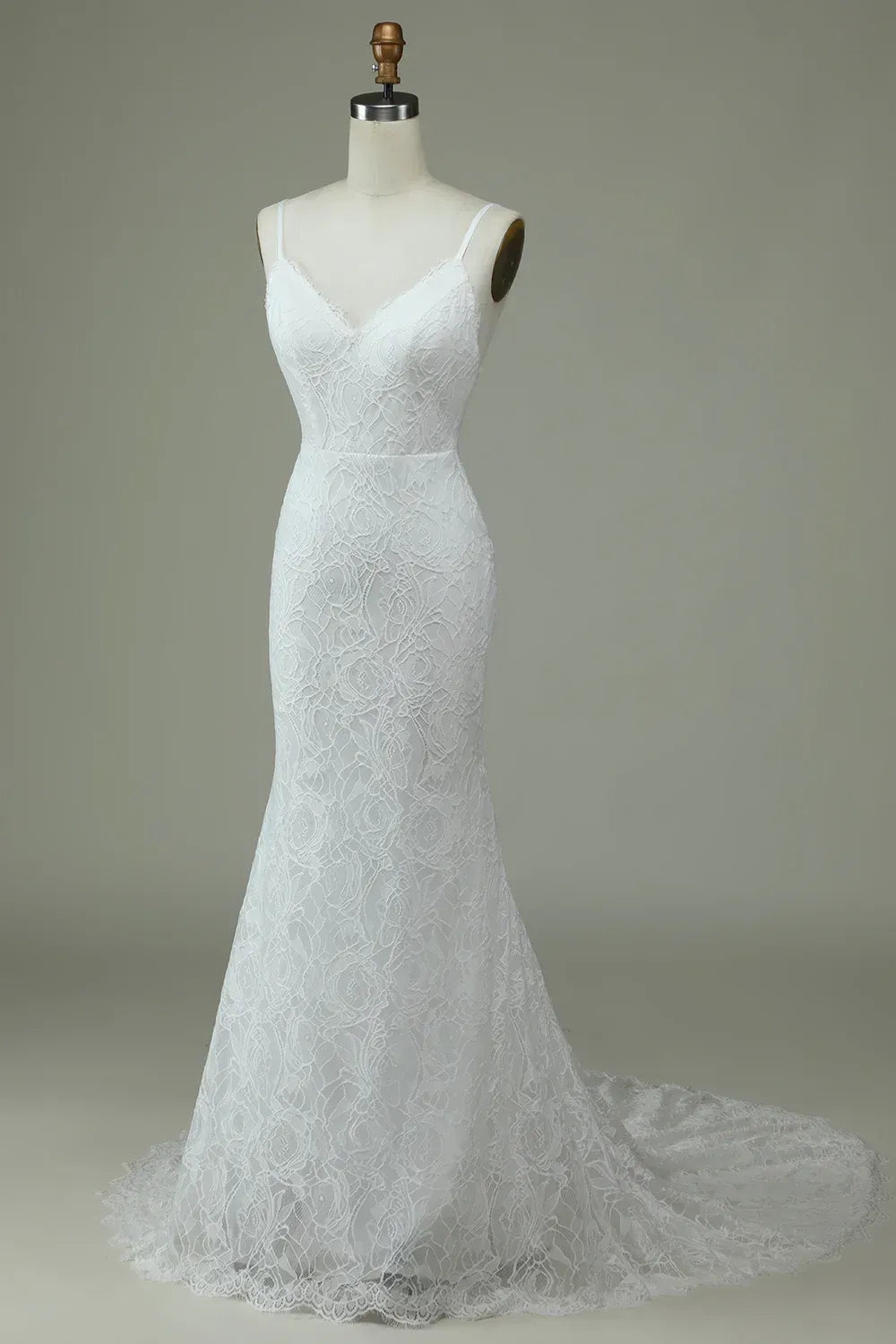 Mermaid V-Neck Lace Train Wedding Dress - Yihuiw by Yihuiw
