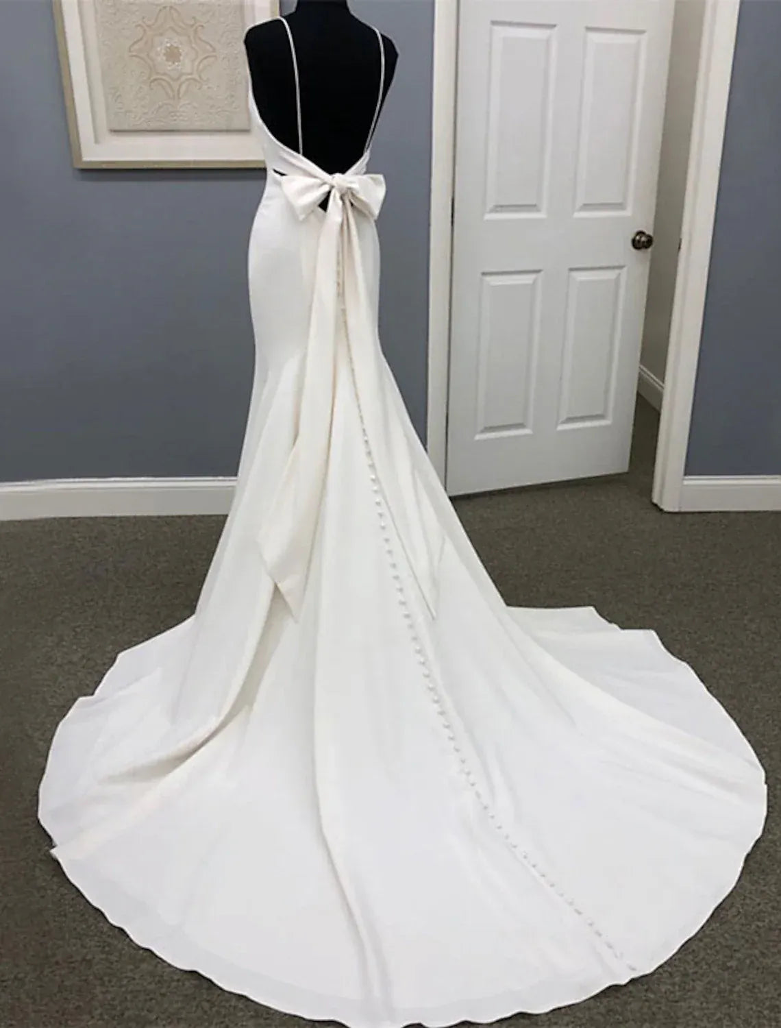 Mermaid V-Neck Satin Open Back Train Wedding Dress - Yihuiw by Yihuiw