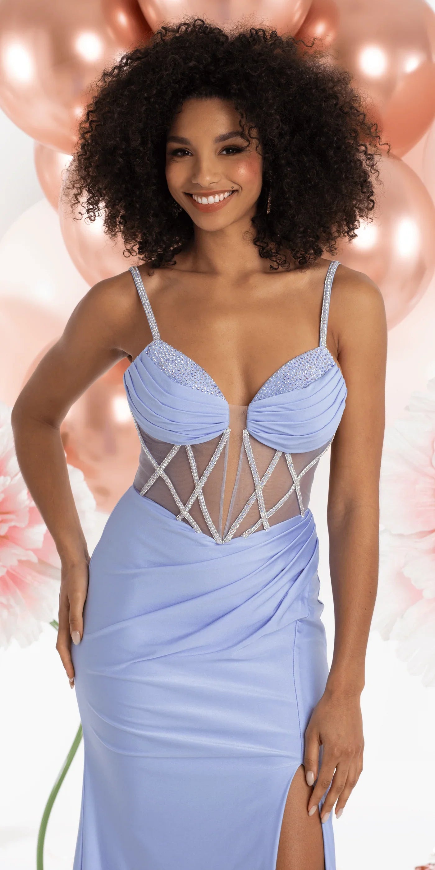 Glamorous Jersey Mermaid Silhouette Sweetheart Neck Spaghetti Strap Floor-Length Prom Dress with Beaded Corset and High Slit for Formal Events by LANQI DRESS
