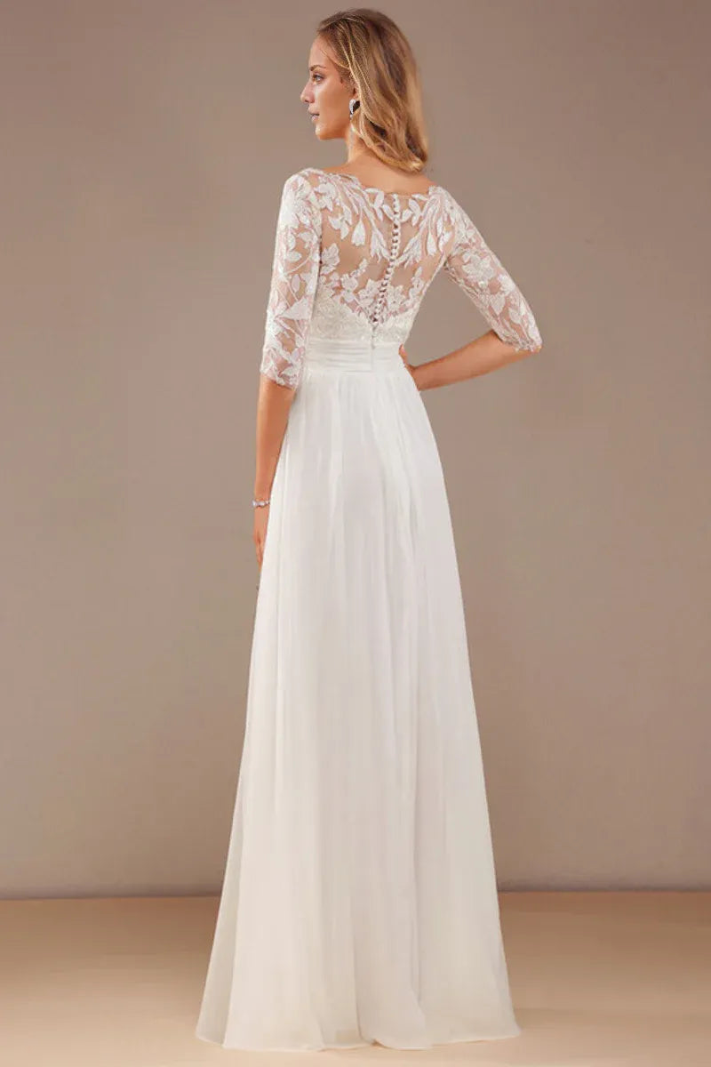 Chiffon Button Back Wedding Dress - Yihuiw by Yihuiw