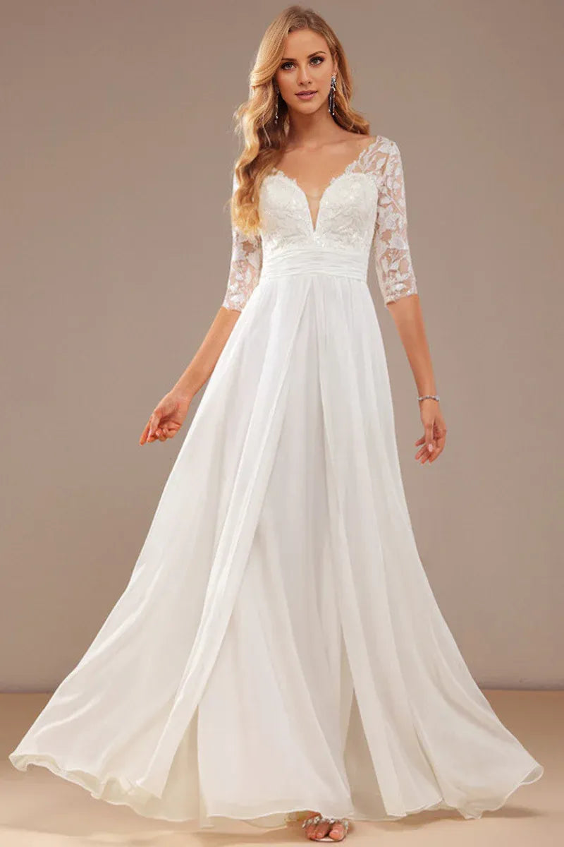 Chiffon Button Back Wedding Dress - Yihuiw by Yihuiw