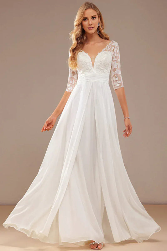 Chiffon Button Back Wedding Dress - Yihuiw by Yihuiw