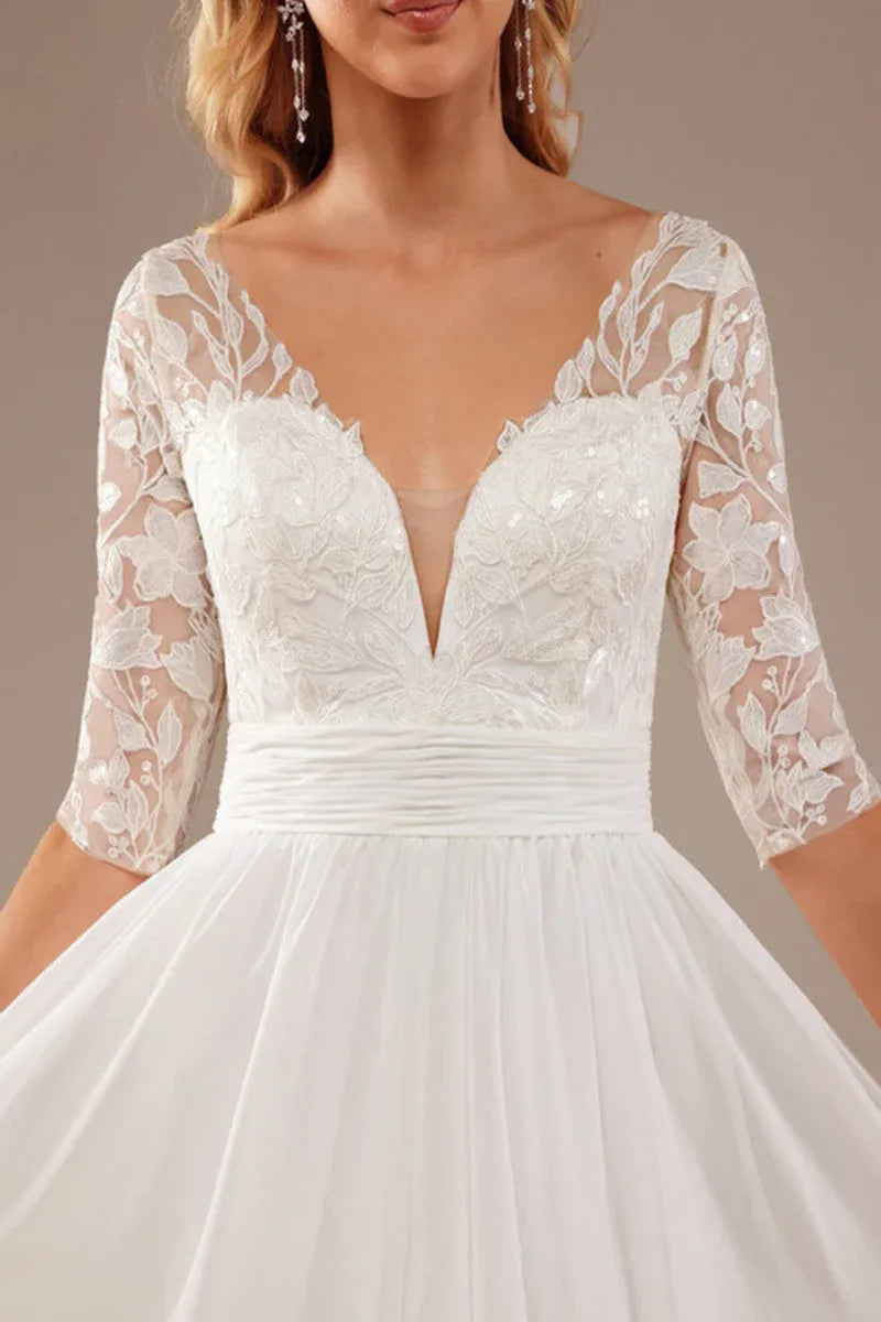 Chiffon Button Back Wedding Dress - Yihuiw by Yihuiw